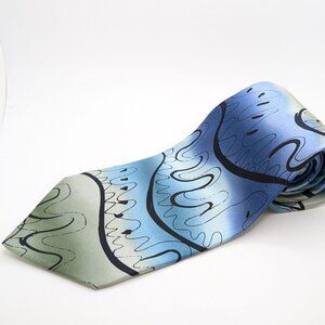 Jerry J. Garcia Thistle Ghost Necktie 100% Silk Blue Green Abstract Tie XL